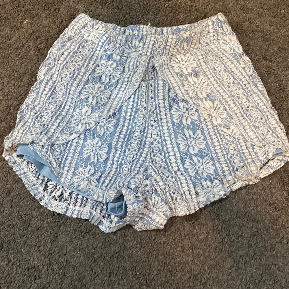 Blue lace shorts high waisted